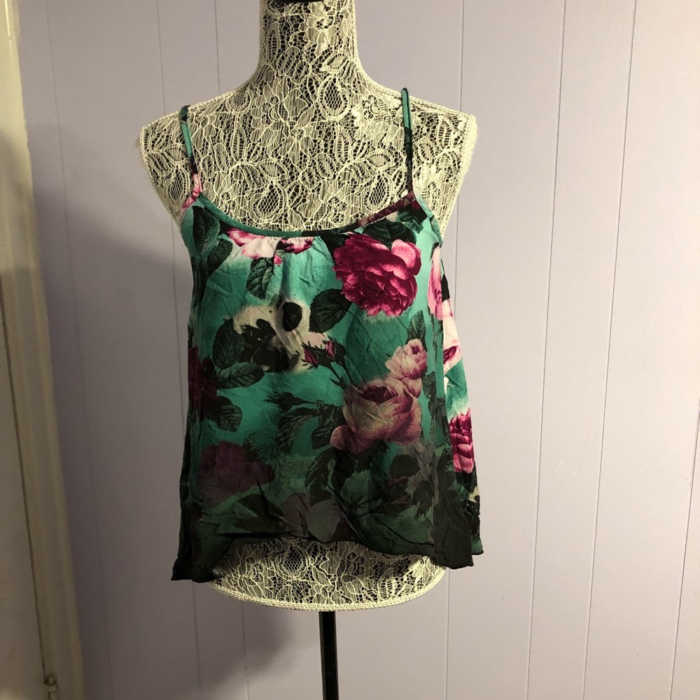 Teal floral tank top